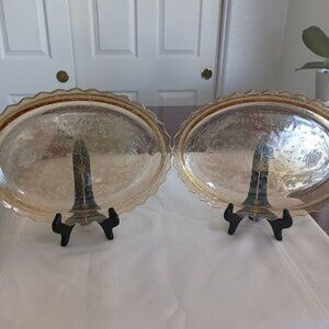 Floragold Iridescent Oval Platters by Jeanette, 1950's Depression Glass